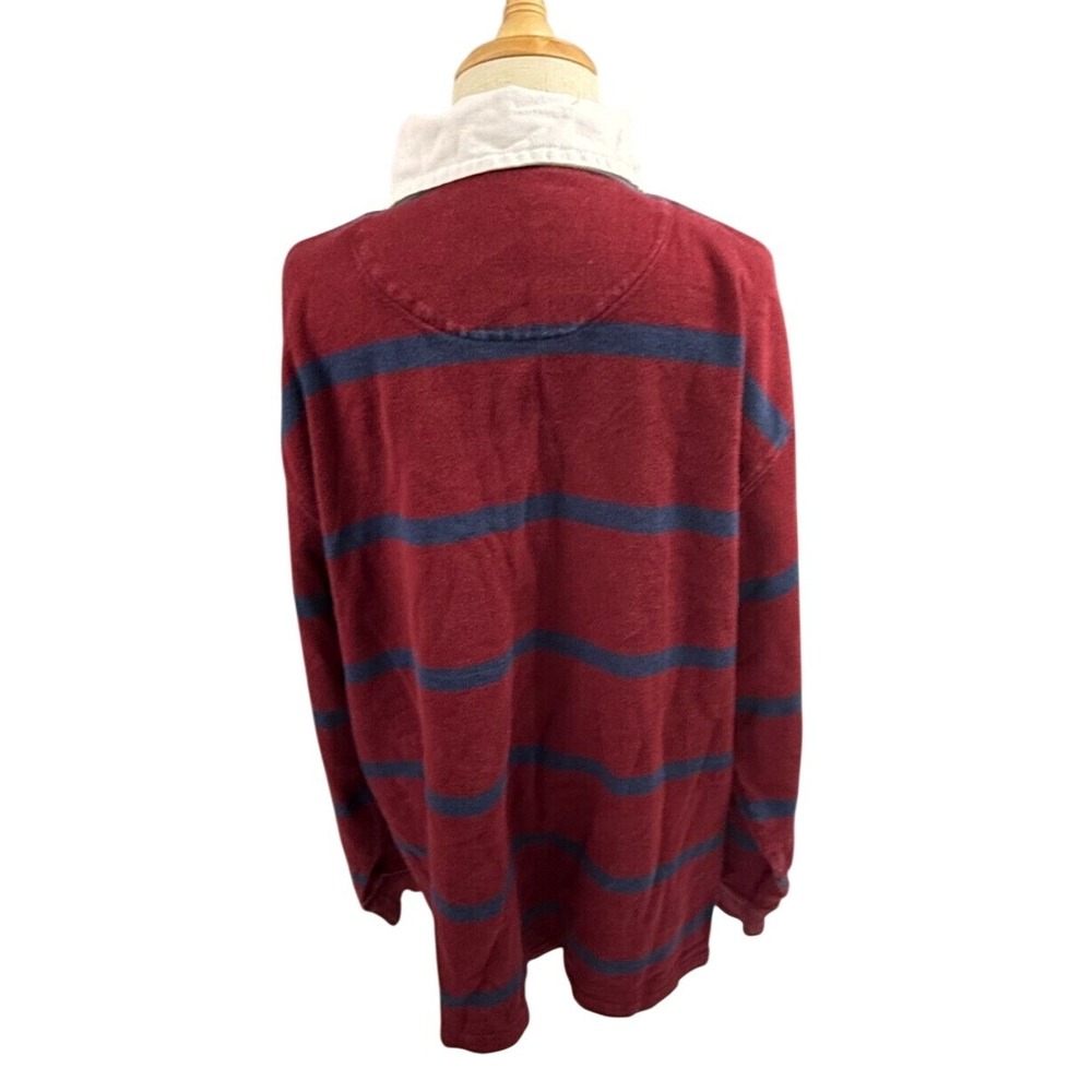 Polo Ralph Lauren Burgundy Navy Striped Long Sleeve Rugby Shirt Youth Large - Picture 5 of 5
